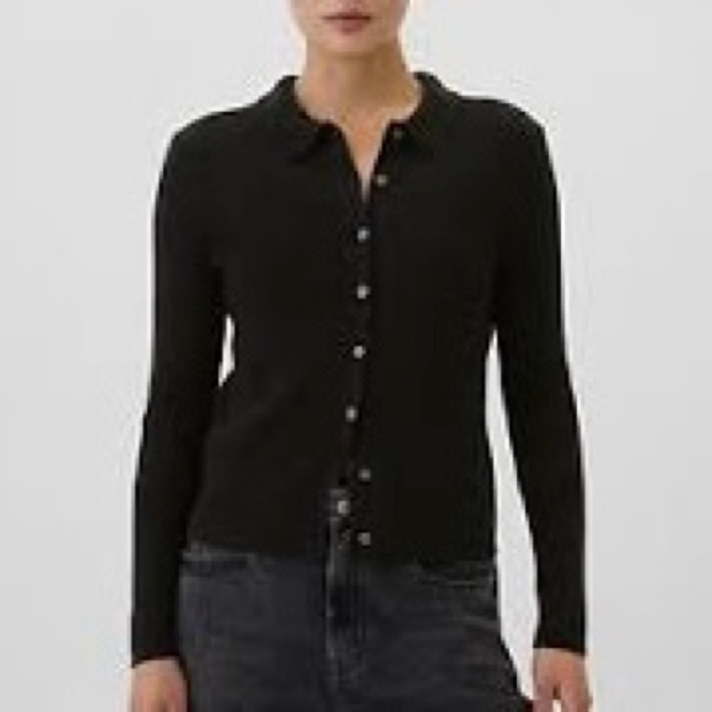 GAP Factory CashSoft Collared Button-Front Cardigan in True Black | XXL | GUC